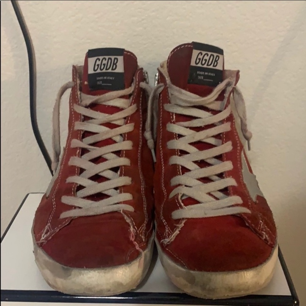Golden Goose Red and White Sneakers